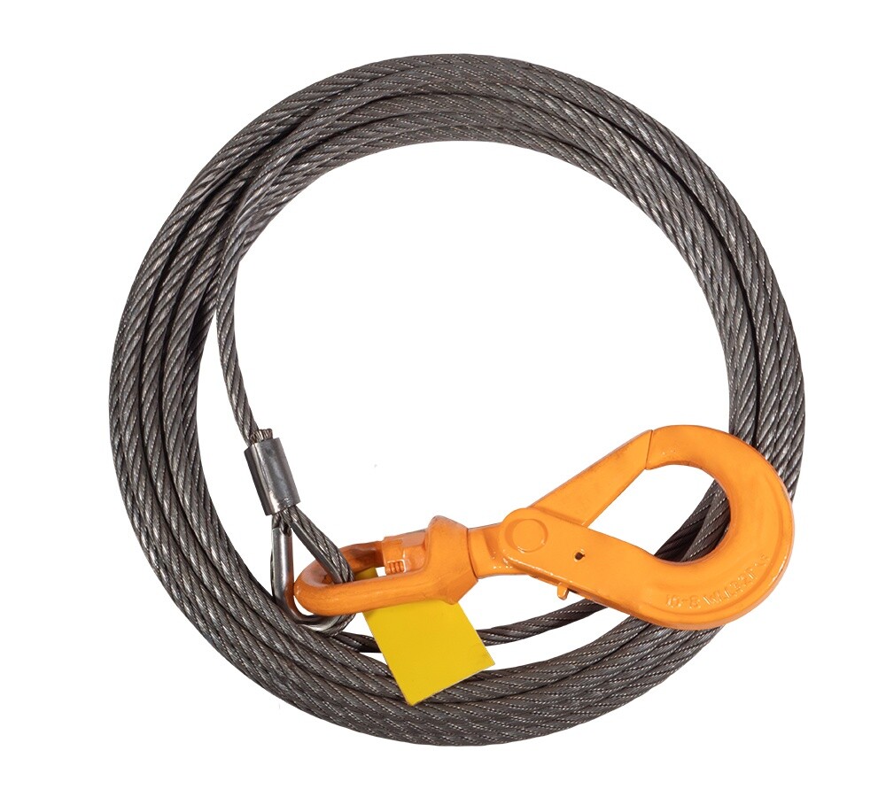 Wire Rope Steel Core Winch Cable 3/8"x100' Self-Locking Swivel Hook, 4250 # WLL