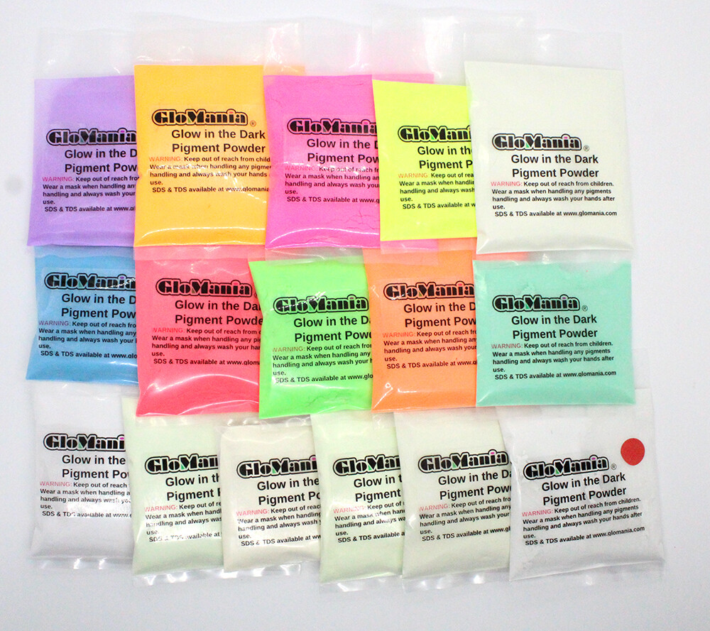 2oz DAY VISIBLE Glow in the Dark PIGMENT POWDERS now available in 12 Neon Colors