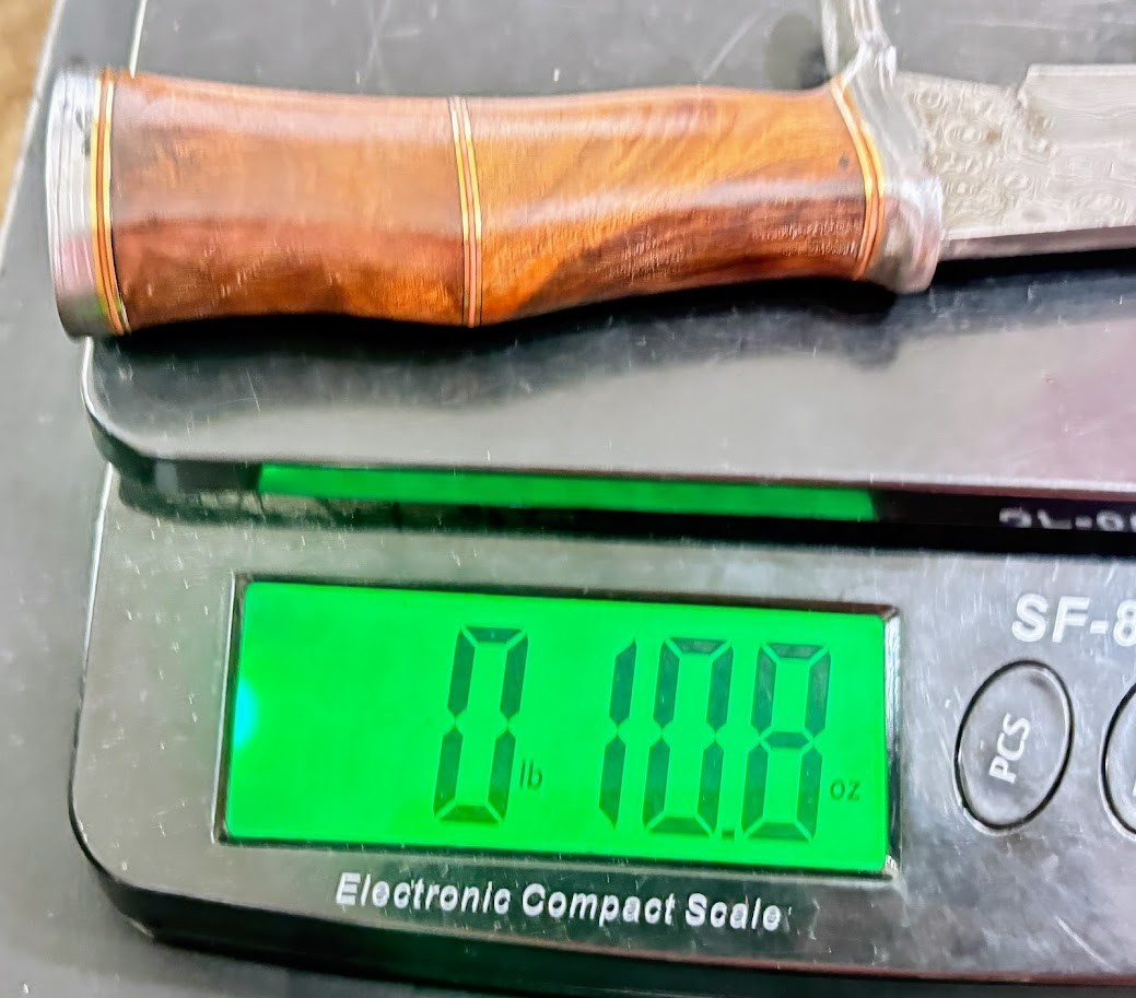 Damascus Blade 11" Bowie Knife with Leather Sheath Wood Handle Knives