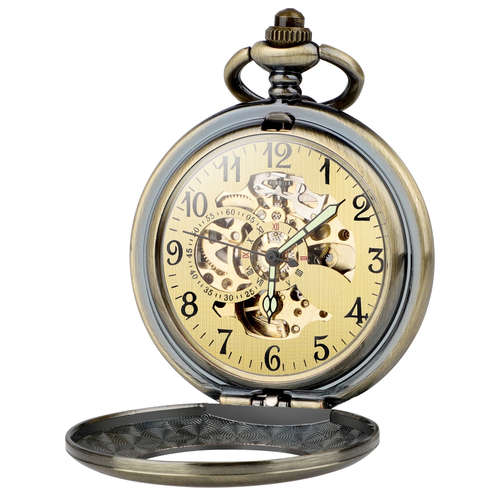 Vintage Automatic Self-Winding Hollow Mechanical Pocket Watch for Men and Women