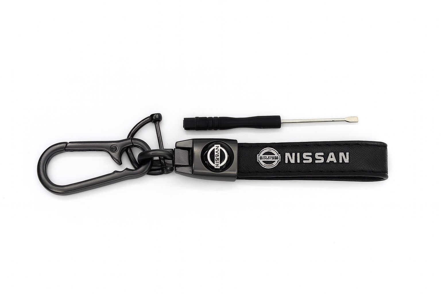 Nissan keychain Genuine Leather Black Chrome Keychain | FAST SHIPPING |