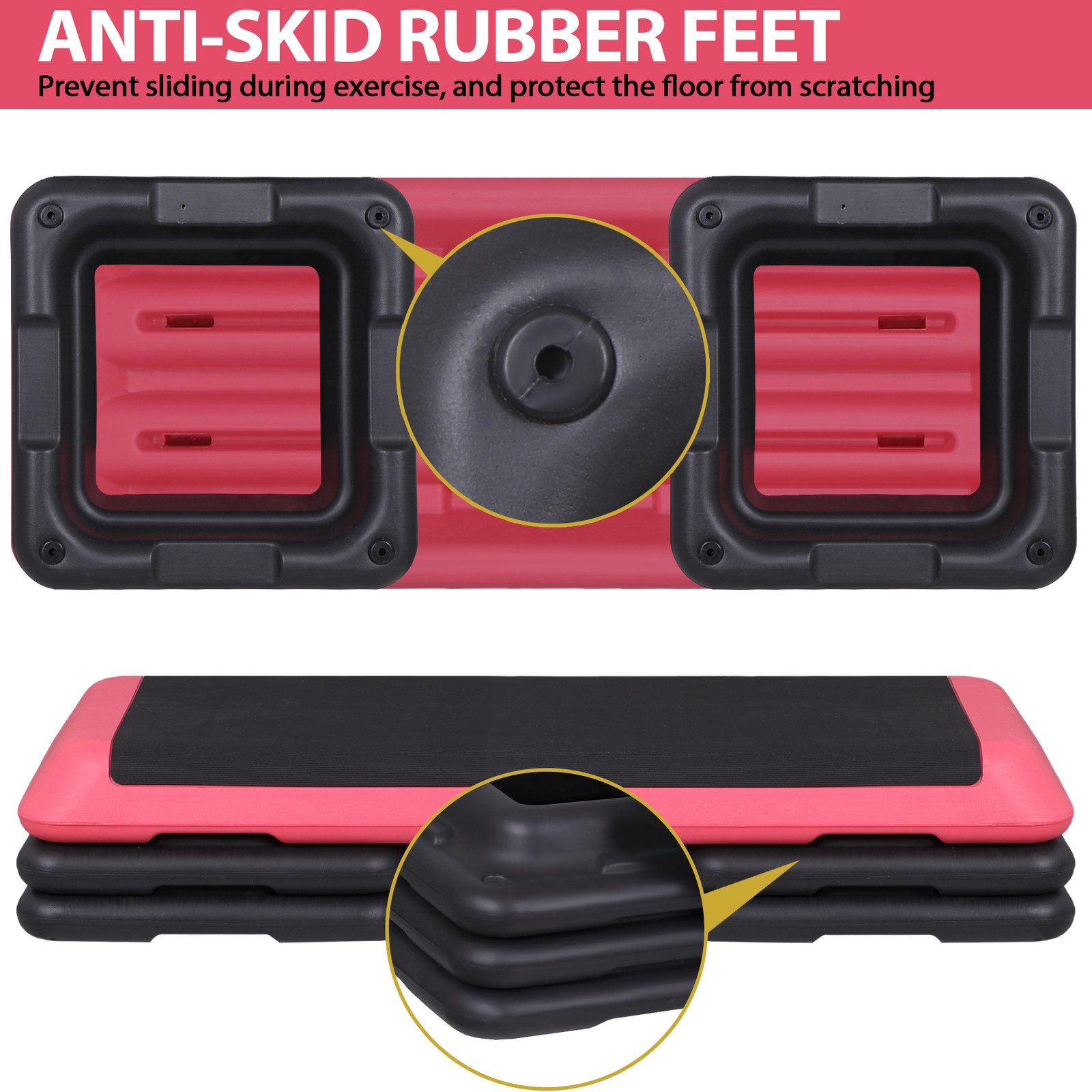 43'' Exercise Aerobic Step Platform Adjustable Fitness Stepper w/4 Risers Pink