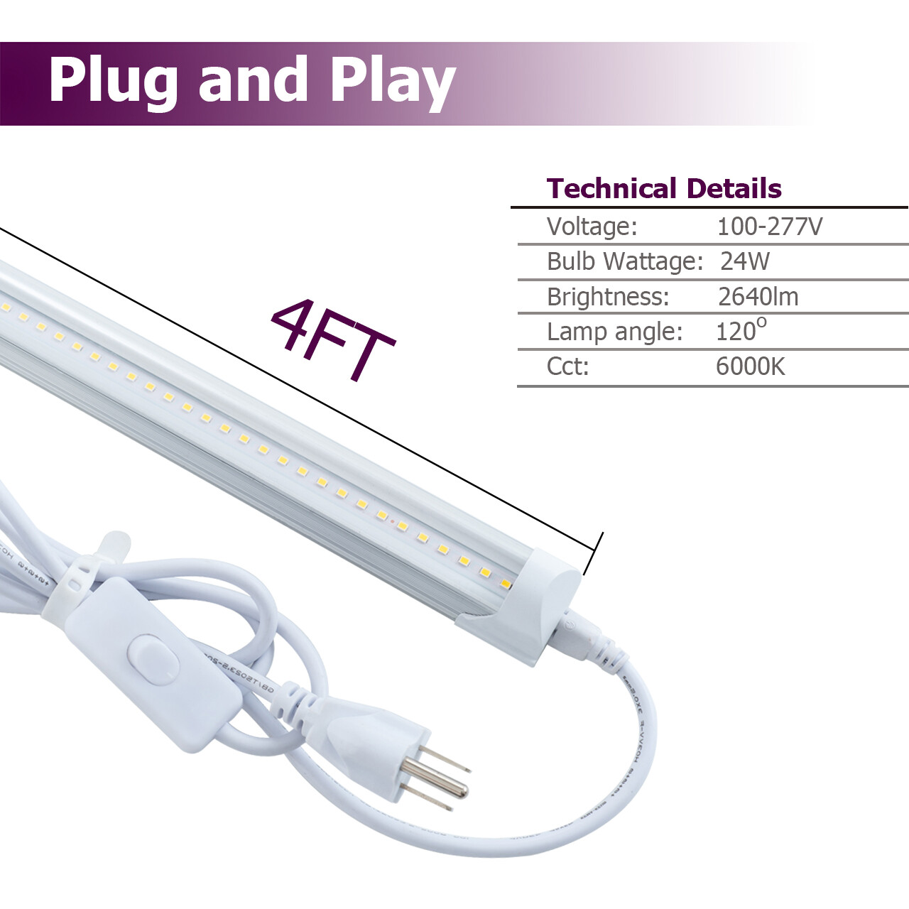 12 Pack T8 4FT LED Shop Light Linkable Ceiling Tube Fixture 24W 6000K Clear
