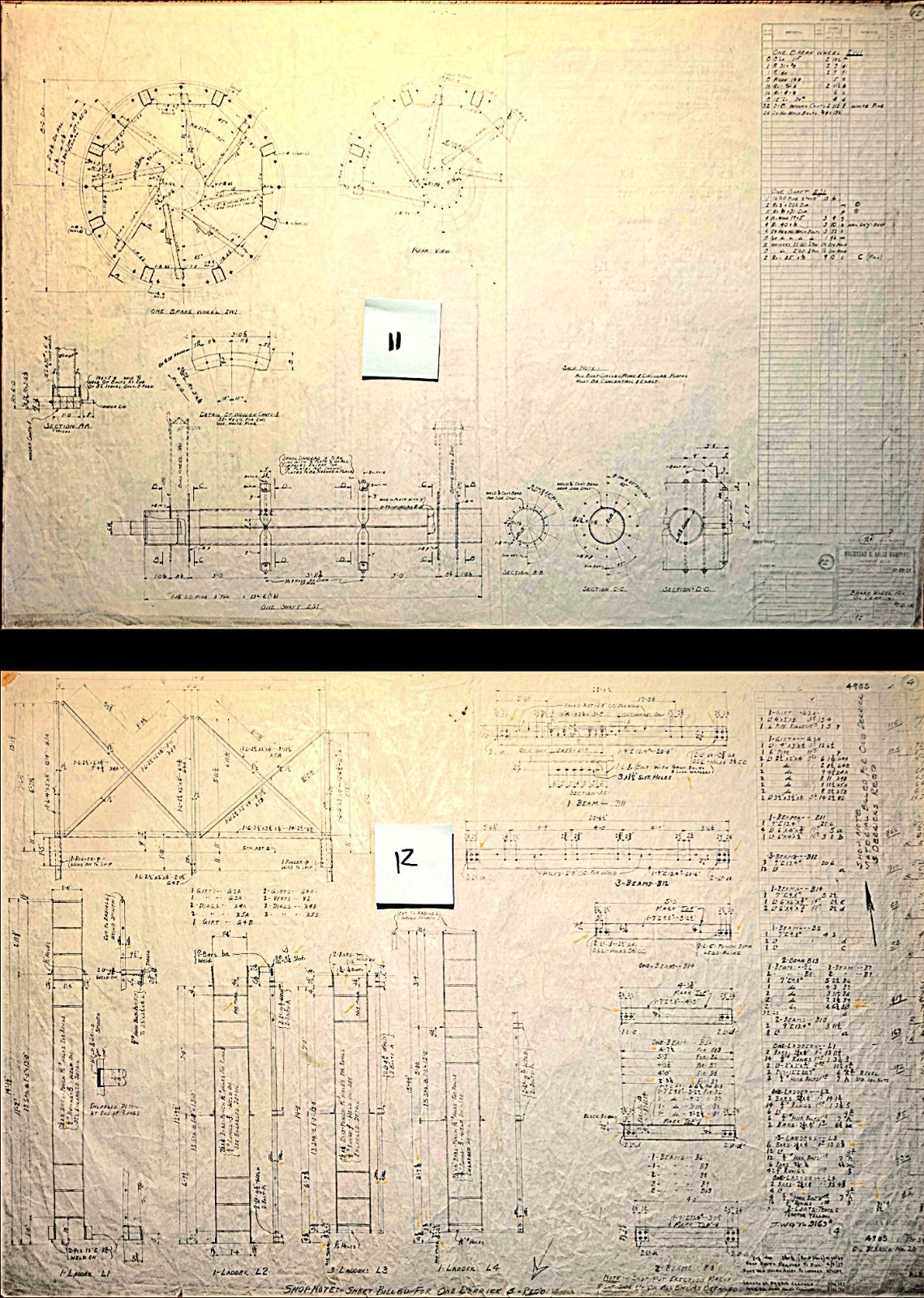 Original 1930's Industrial OIL DERRICK Technical drawings, Diazo/Blueprint LOT
