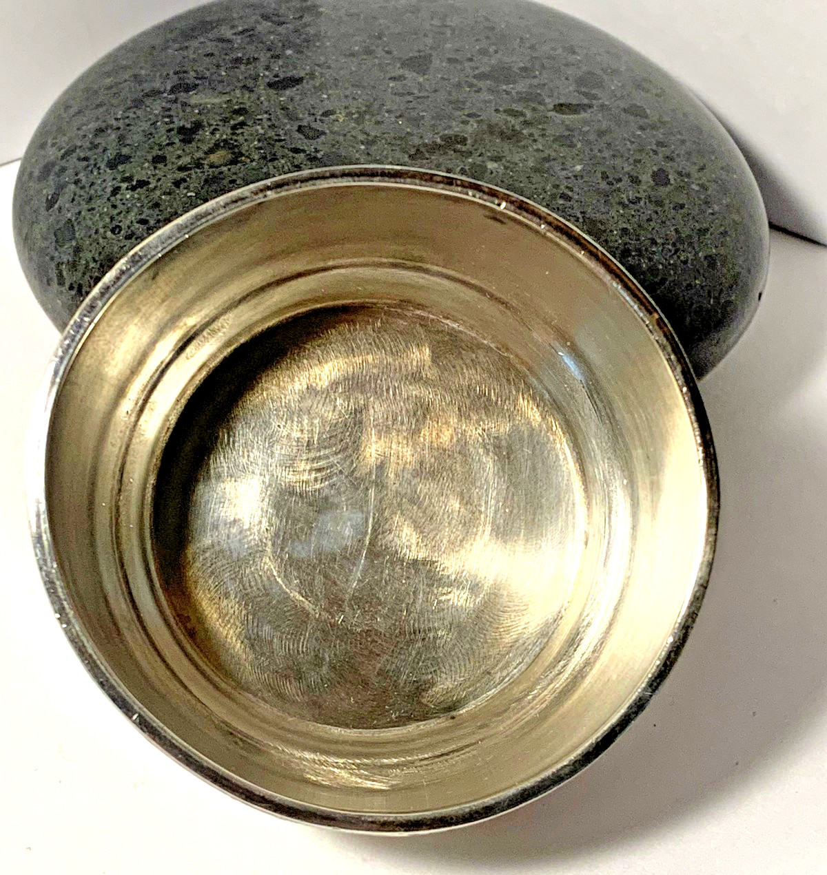 Vintage Sterling Silver Bowl Dish with Inlay Malachite Stone Mid Century Modern