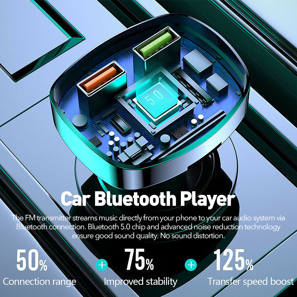 Bluetooth 5.0 Car Wireless FM Transmitter Adapter 2USB PD Charger AUX Hands-Free