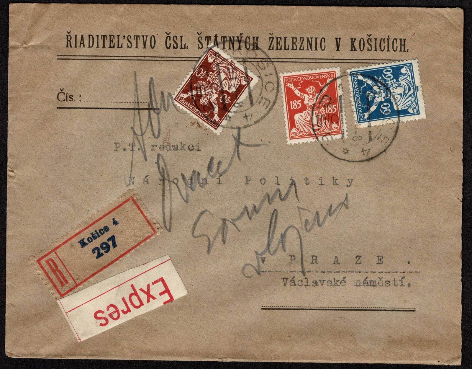 CZECHOSLOVAKIA 1922/1923 Three Registered Express and 1 Registered
