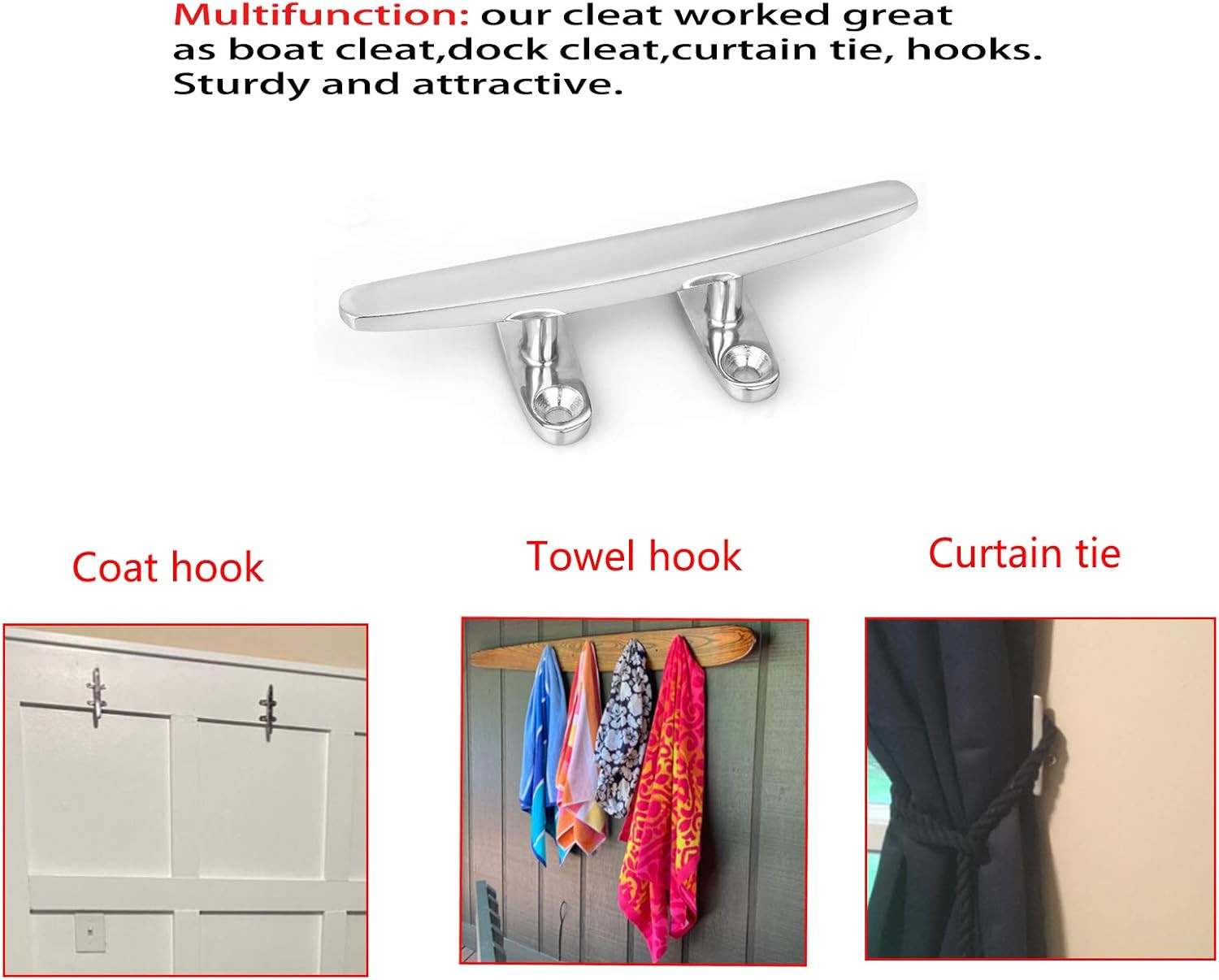 Boat Cleat, Small Dock Cleat 4 Inch Open Base, Heavy Duty 316 Stainless Steel, C