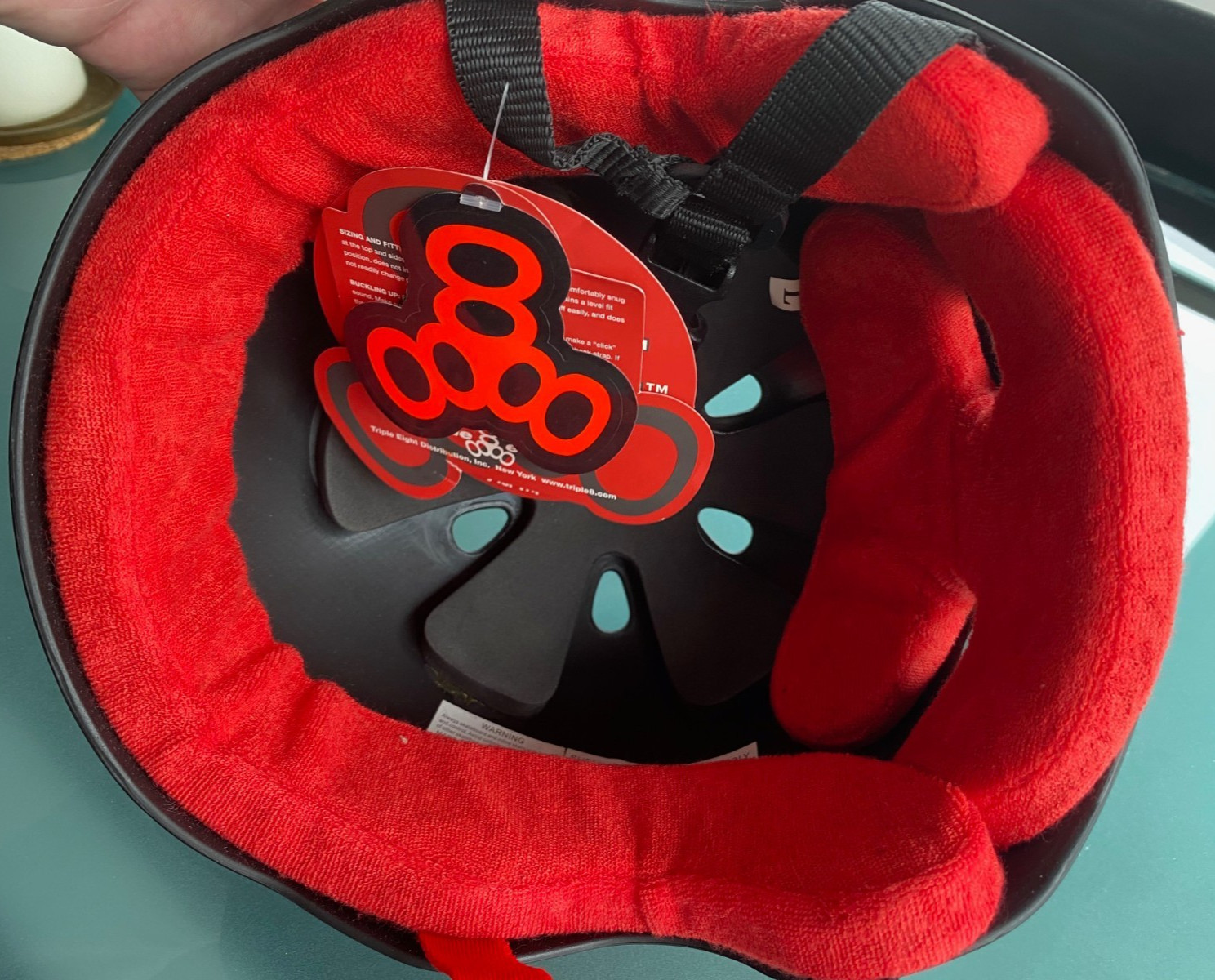 New Triple Eight, Sweatsaver Liner, Skateboarding Helmet, Black Matte/Red, Large