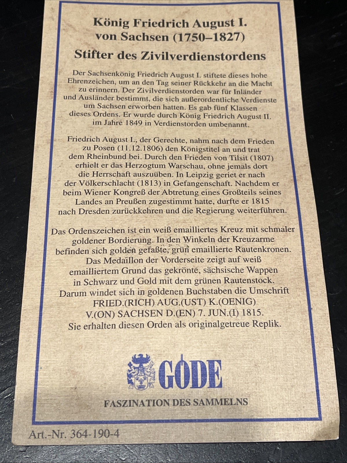 GODE - German Order of Bivilverdienst Civil Merit - 1815 - COA