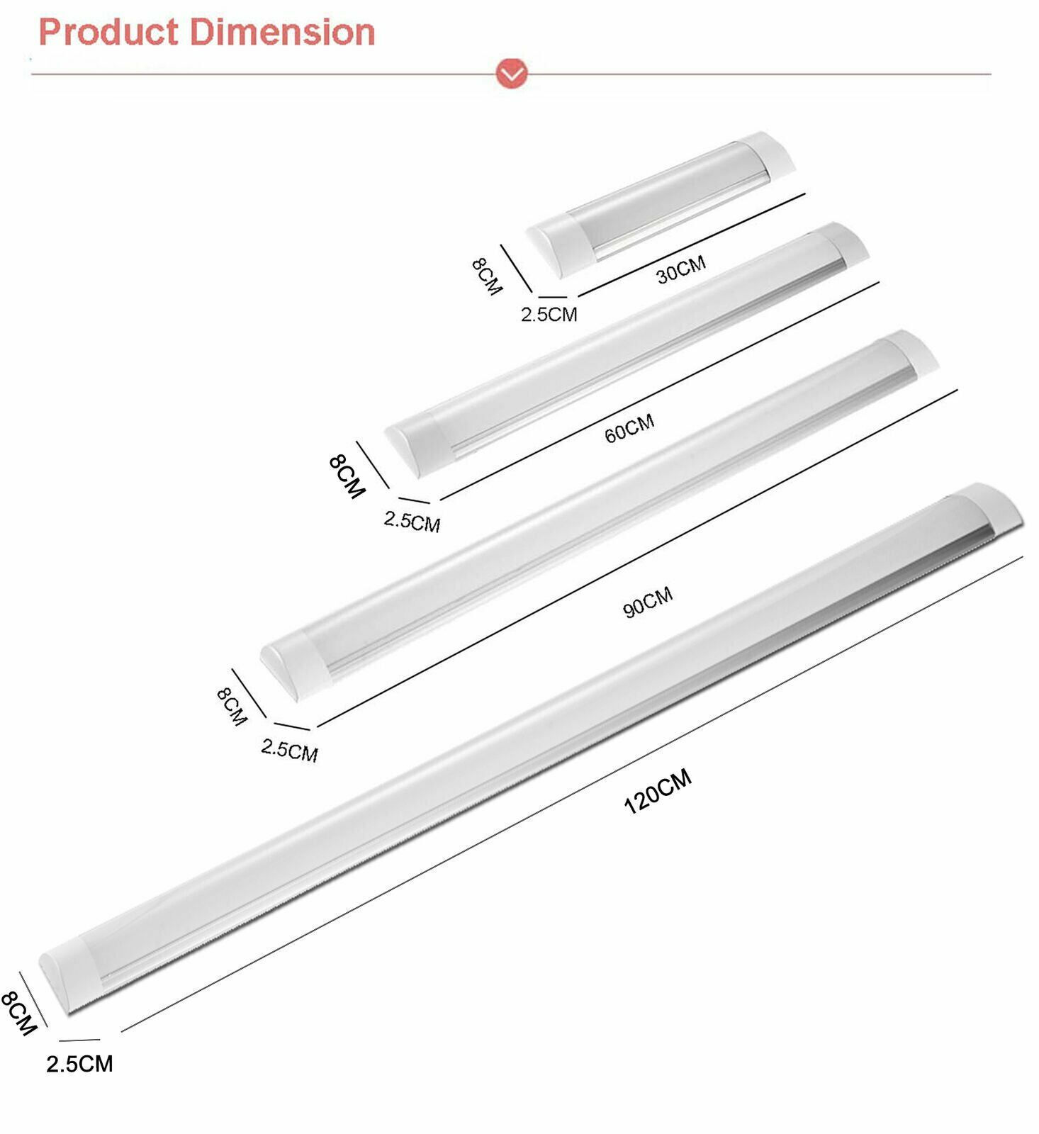 1FT 2FT 3FT 4FT LED Linear Batten Tube Light Bar Wall/Ceiling Mount Lamp Fixture