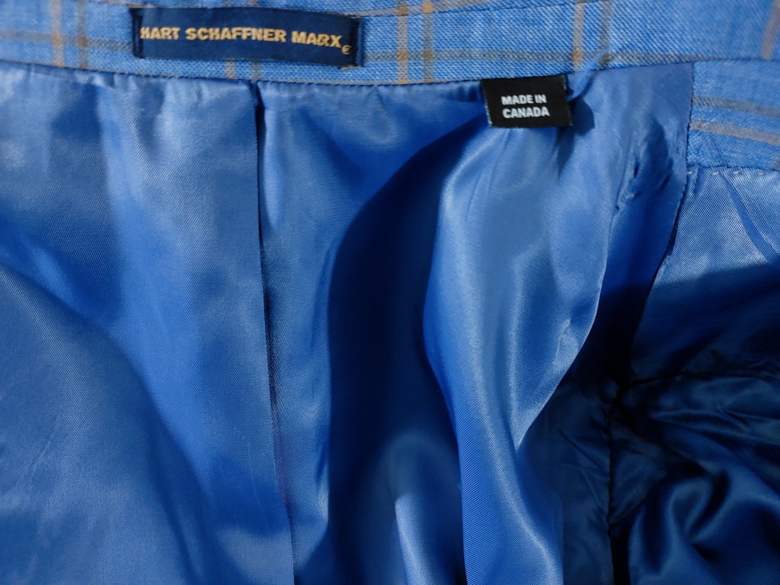 Hart Schaffner Marx Blazer Men 42S Plaid Royal Light Blue Sport Coat Jacket Wool