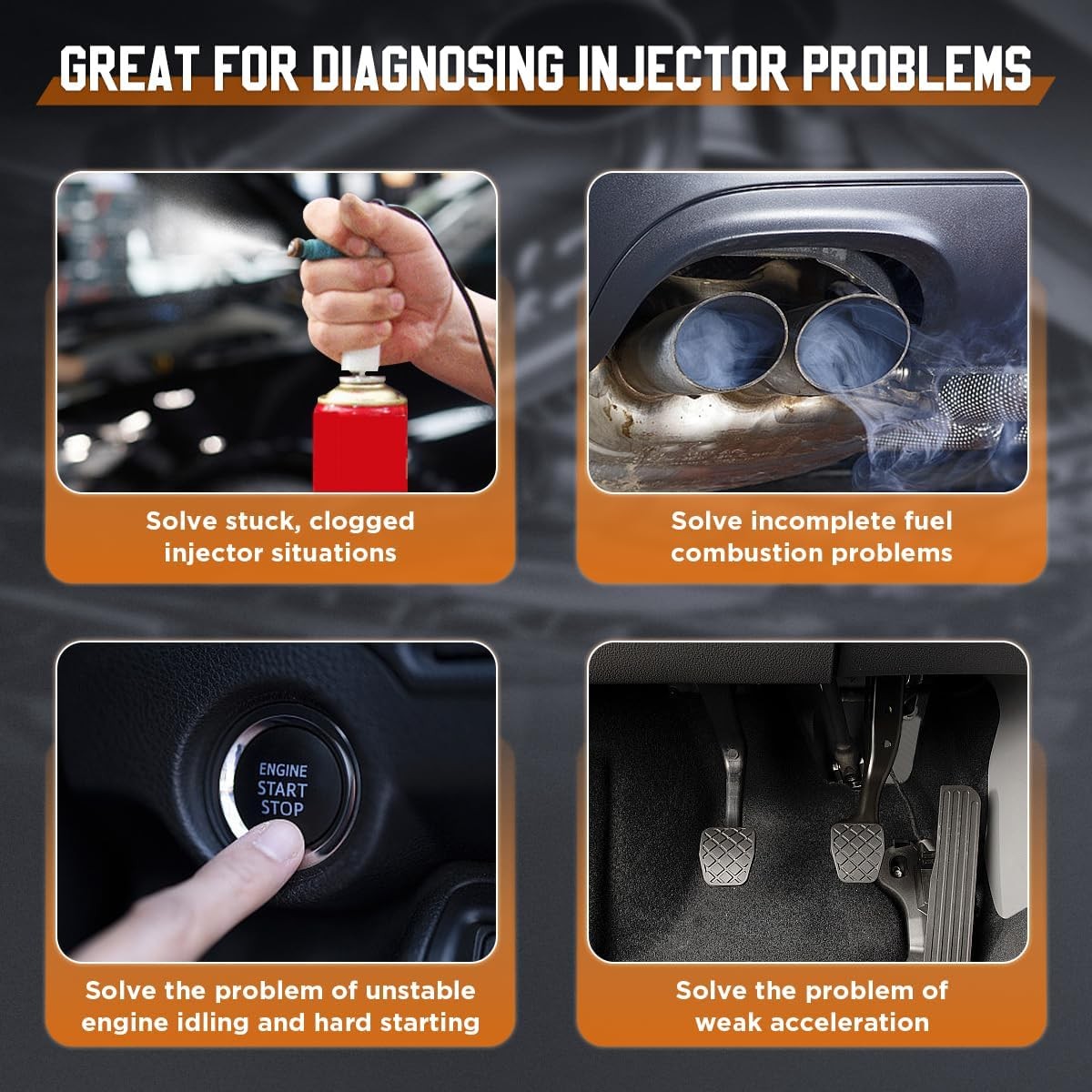 Universal Fuel Injector Tester Cleaner Tool Kit, 6 Size Cleaning Adapters 8 Puls