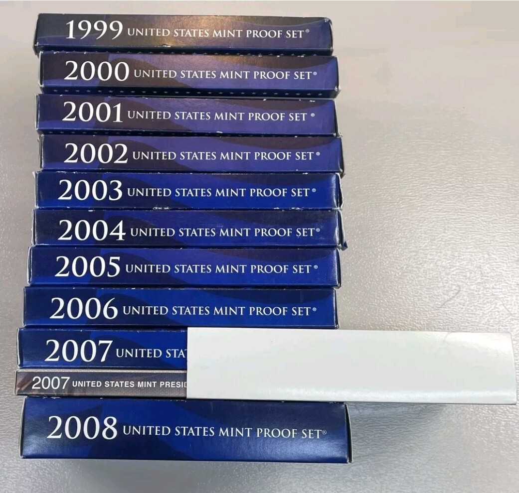1999-2008 US Mint Proof Sets OGP Box & COA Lot of 109 Coins 10 Annual Sets Lot