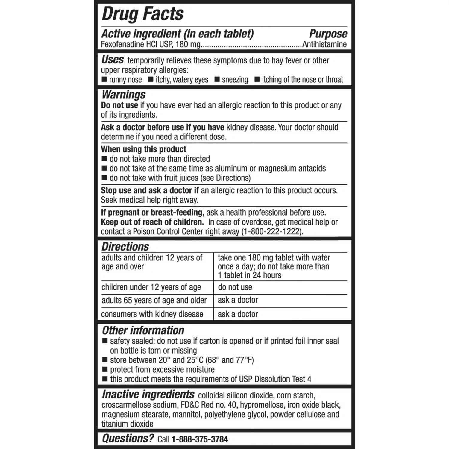 Members Mark Allergy Relief Fexofenadine HCl Tablets USP, 180 mg. (150 Count)