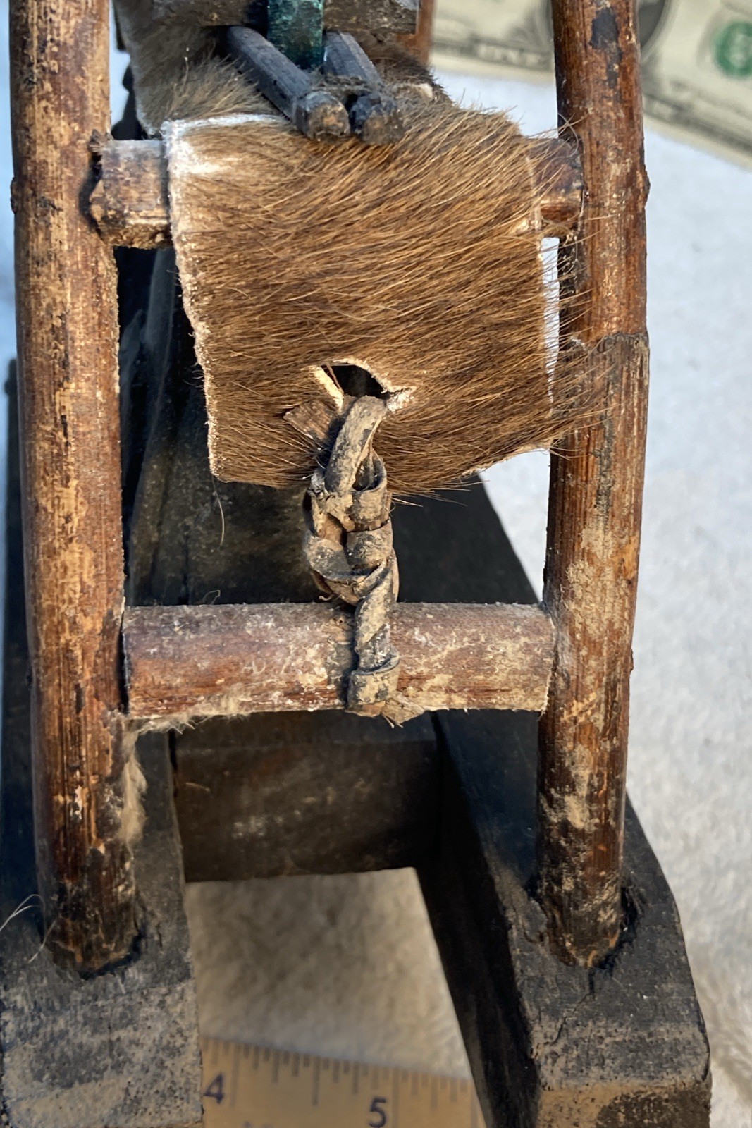 Vtg Karen Hill Tribe Double Elephant Bell w/ Bent Wood Stand & Hide - Thailand