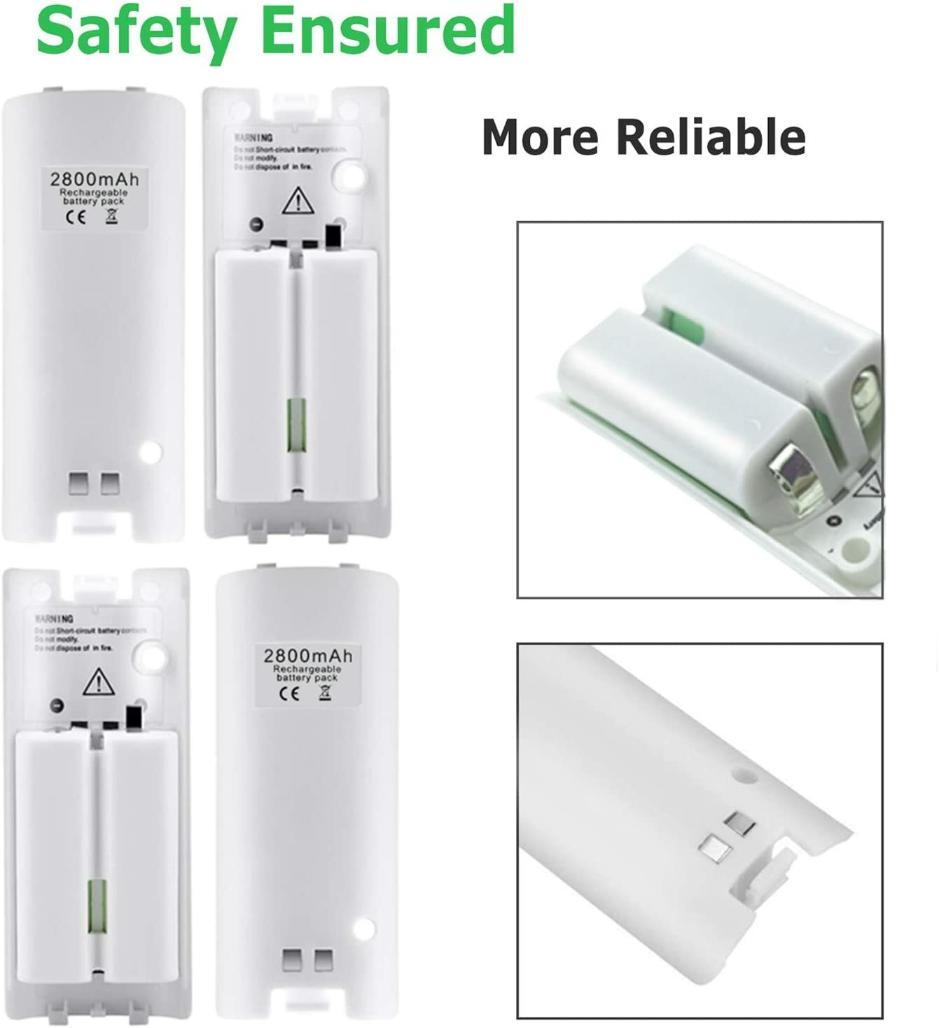2800mAh 4-Pack Rechargeable Battery Packs for Wii and Wii U Remote Controller