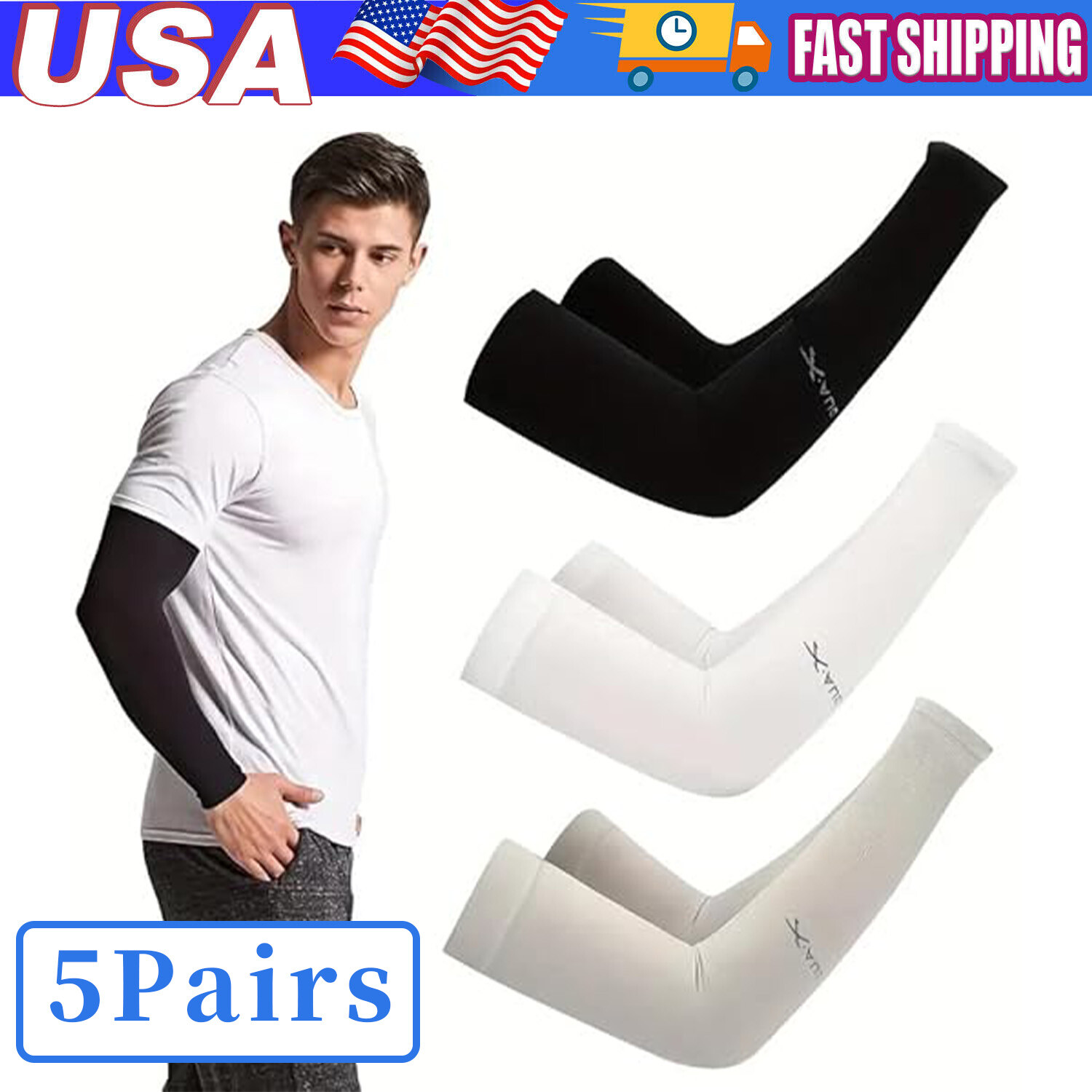 5 Pairs Cooling Arm Sleeves Cover UV Sun Protection Sports Outdoor For Men Women