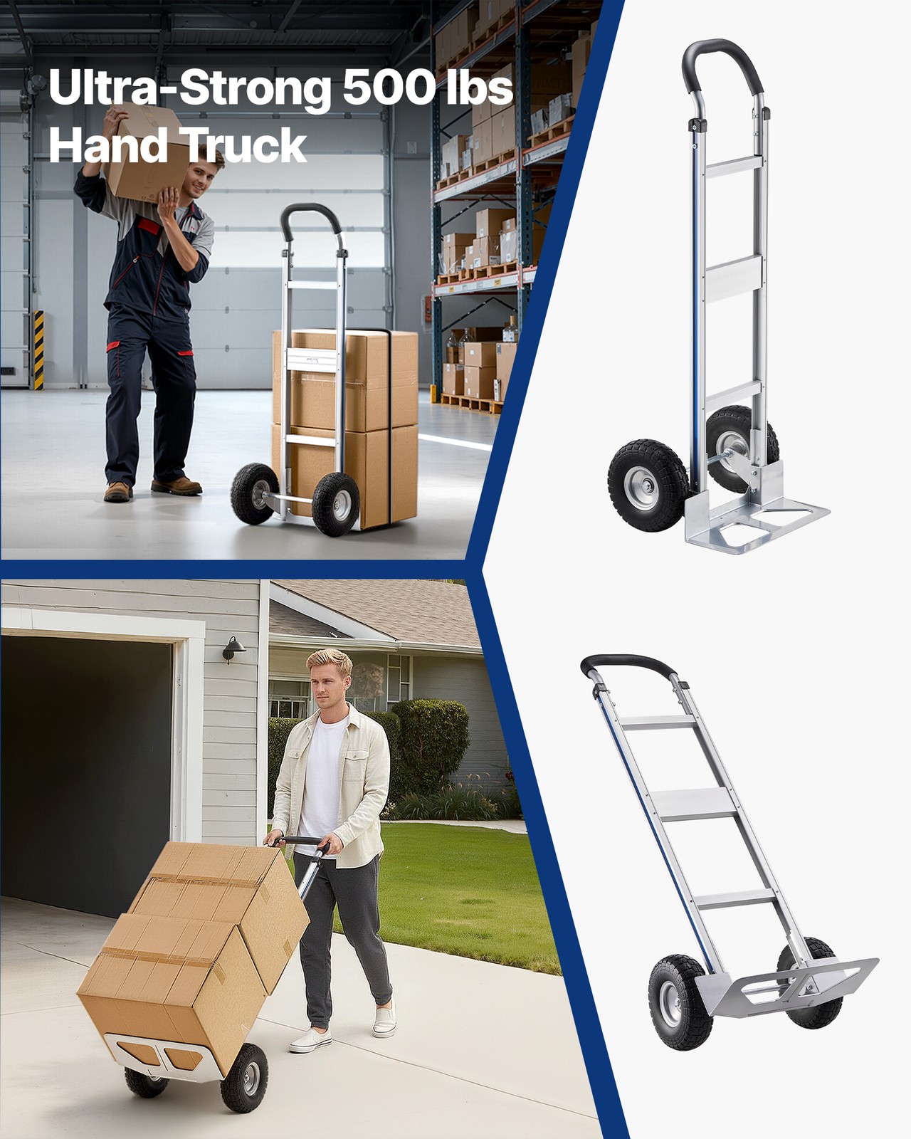 VEVOR Hand Truck 500 lbs Aluminum Alloy Heavy-Duty Hand Truck Dolly with Wheels