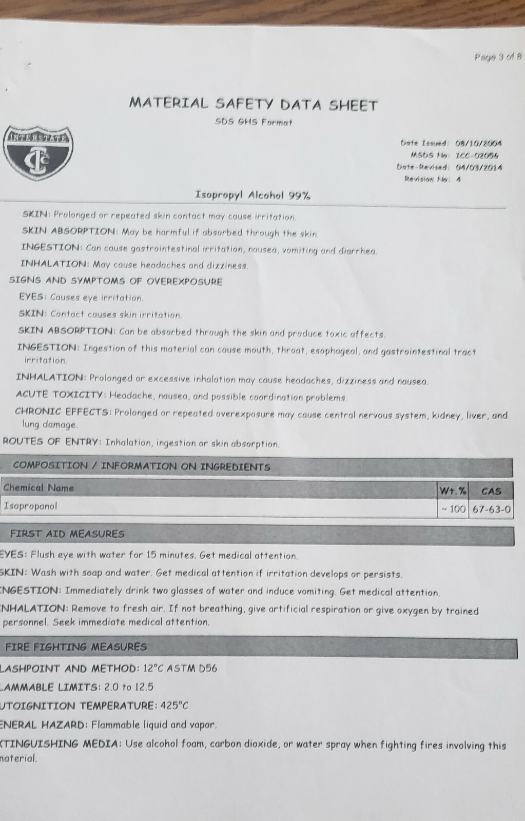 1 GALLON - PACKED IN 4 QTS- ISOPROPYL ALCOHOL 99% - NO IMPURITIES - MADE IN USA