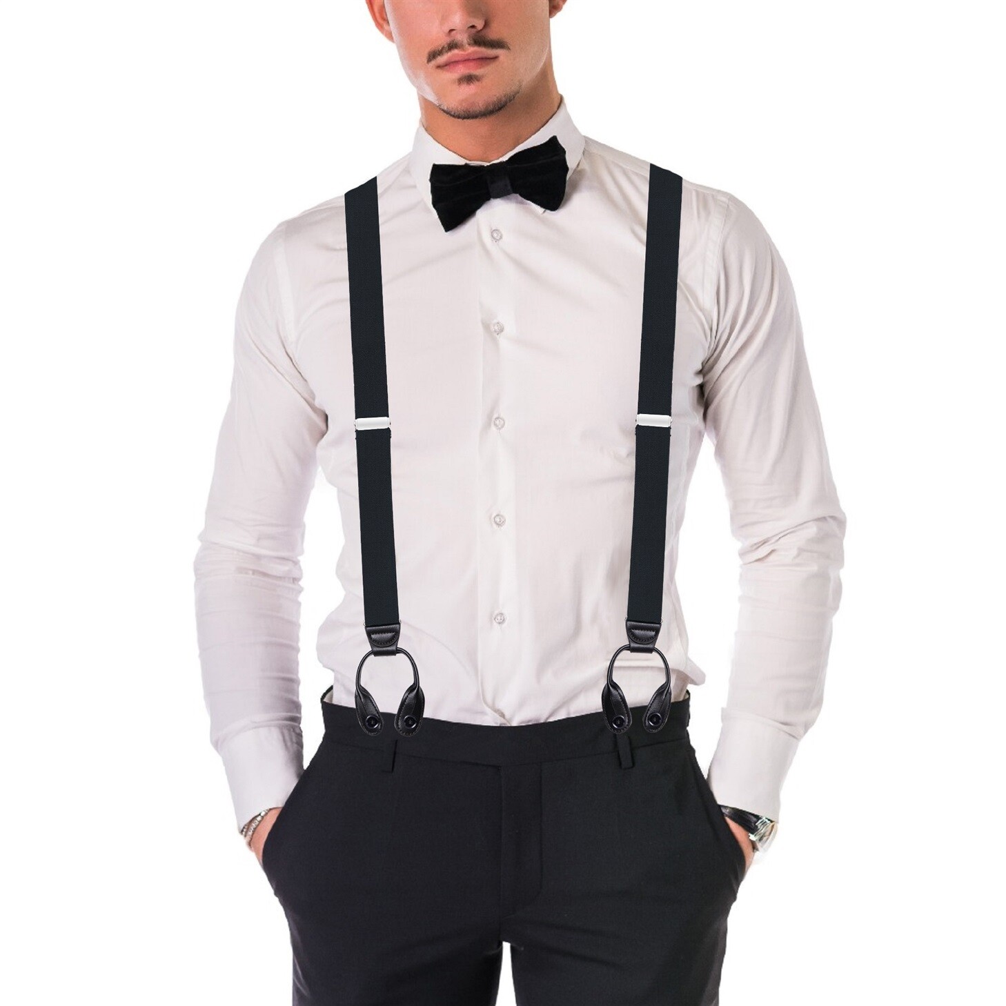 Buyless Fashion Button Suspenders for Men 48" Adjustable Straps 1 1/4" Y Shape