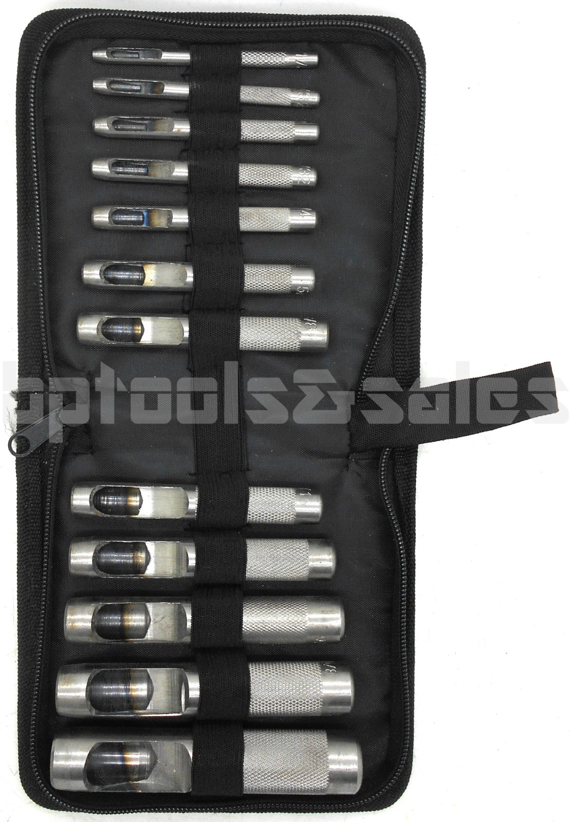 12pc HOLLOW PUNCH SET CUTS HOLES IN LEATHER PLASTIC RUBBER GASKET VINYL PAPER