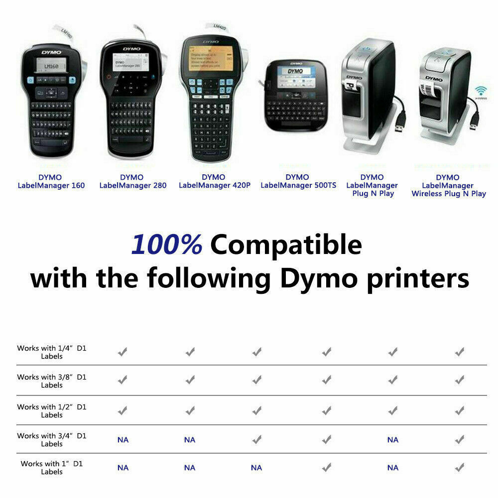 6PK Dymo D1 45013 45010 Label Tape for DYMO LabelManager 280 350 420P 450 Duo