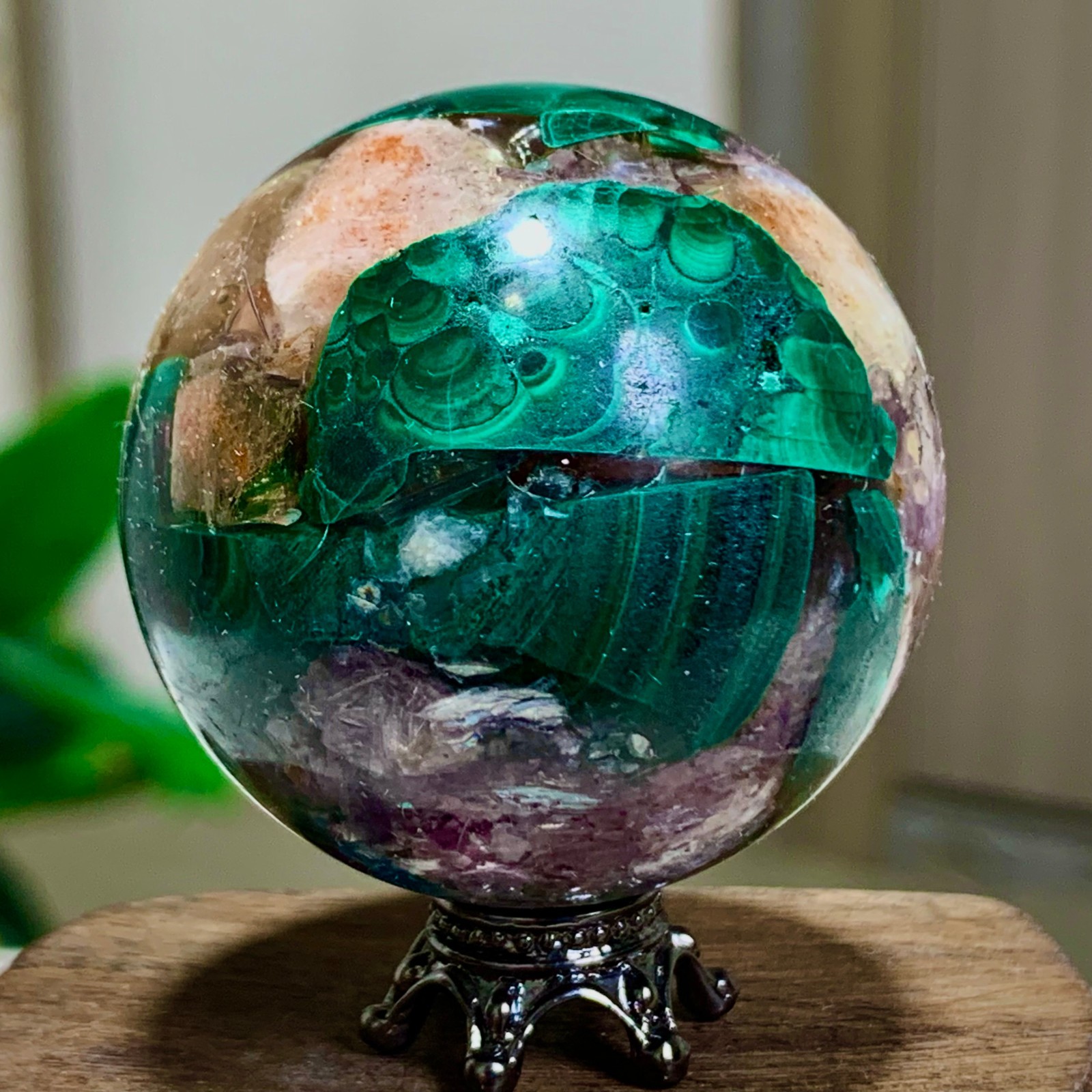 84G Newly discovered rare malachite purple mica symbiotic sphere restoration