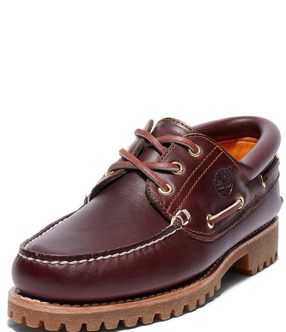 Timberland Men's 3-Eye Lug Handsewn Leather Boat Shoes, Burgundy Color