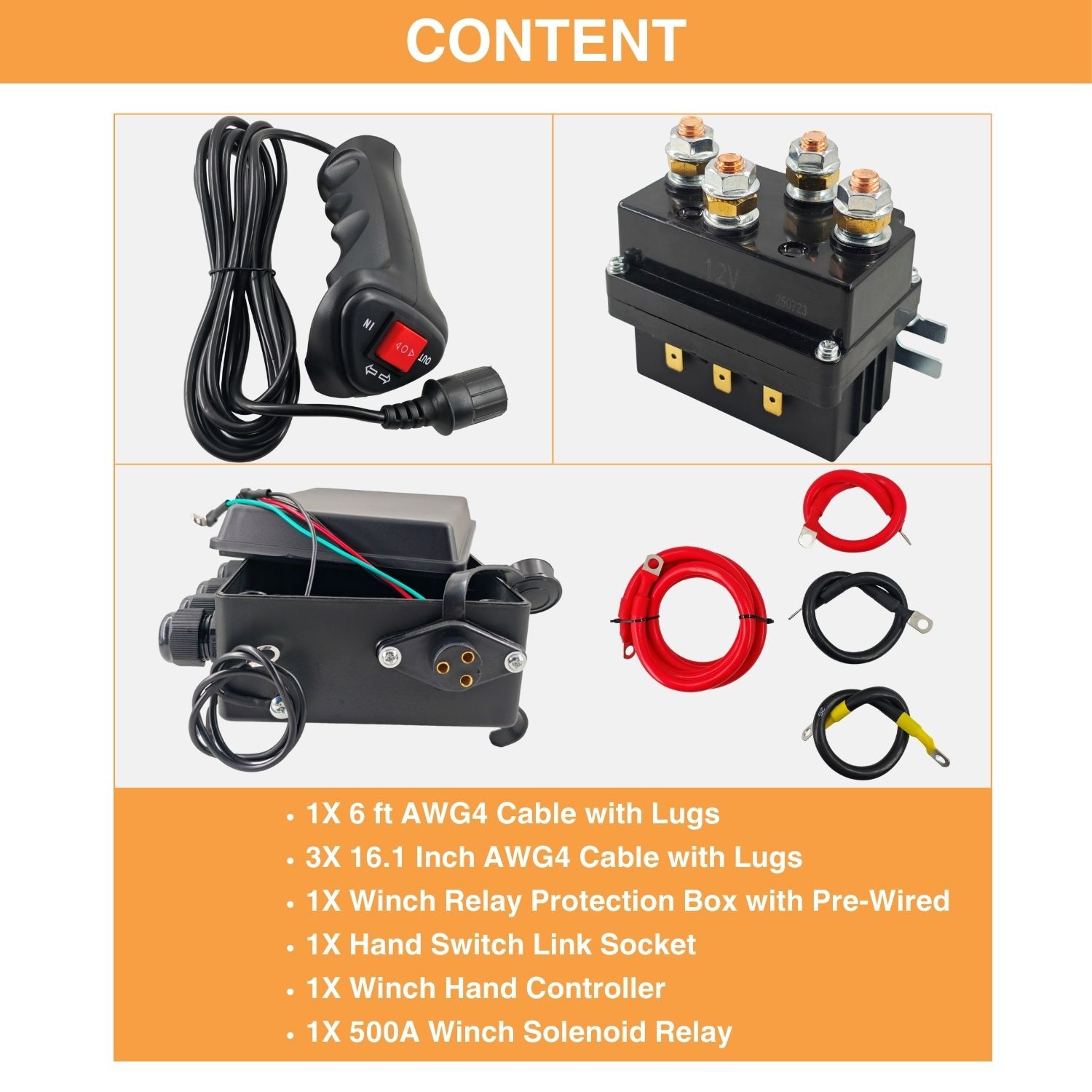 12V 8000lb Winch Solenoid Contactor Relay kit w/Control Box 4 Pre-Wired Cables