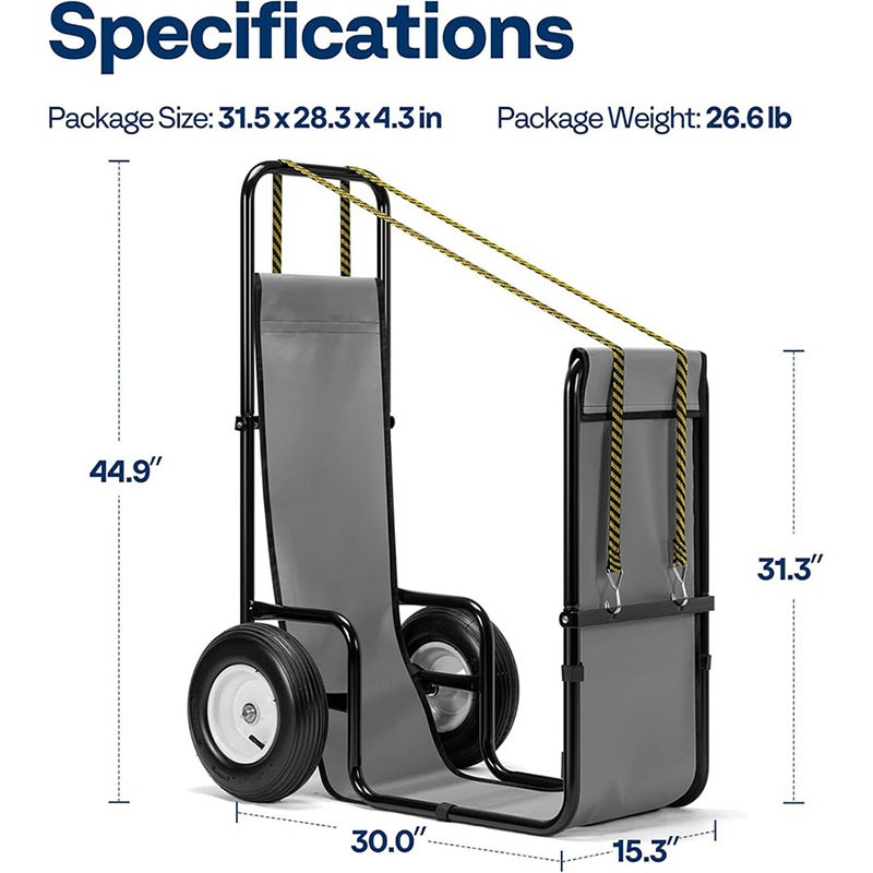 Firewood Log Cart Carrier with Rubber Wheels X-Large 300lbs Wood Mover Hauler