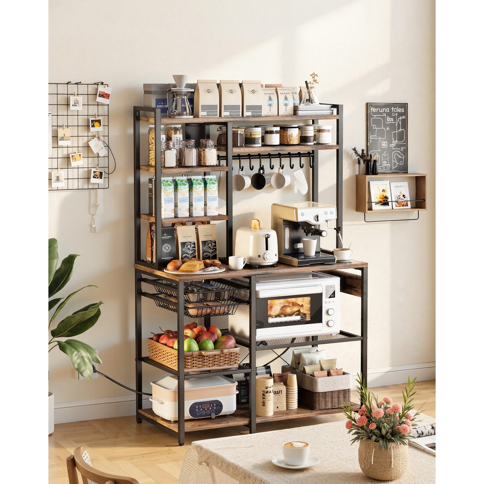 Uimoso Kitchen Bakers Rack with Power Outlet and 5 ft Power Cord