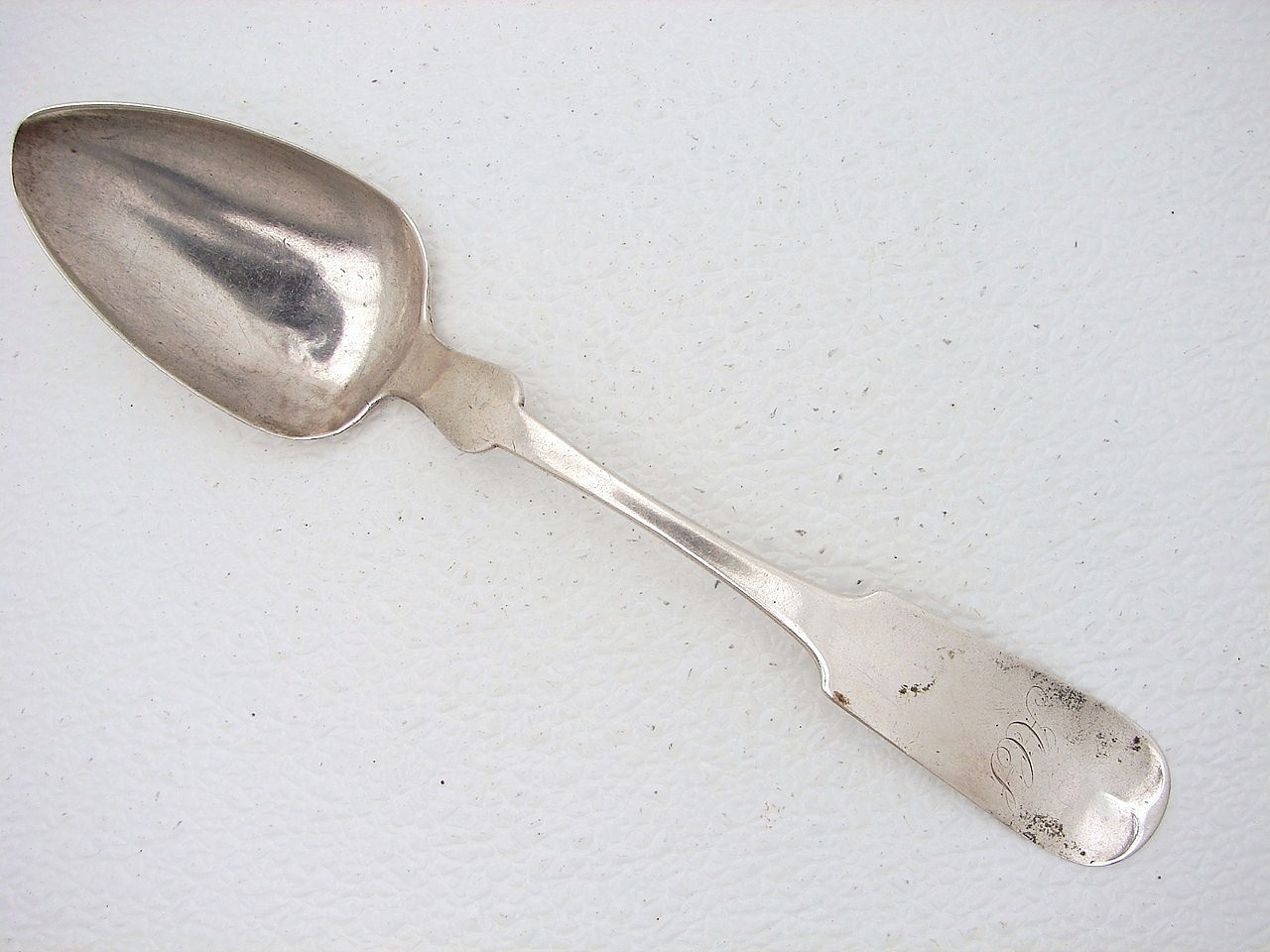 Early American Coin Silver Serving Fiddle End Spoon Early Hallmarked P&R