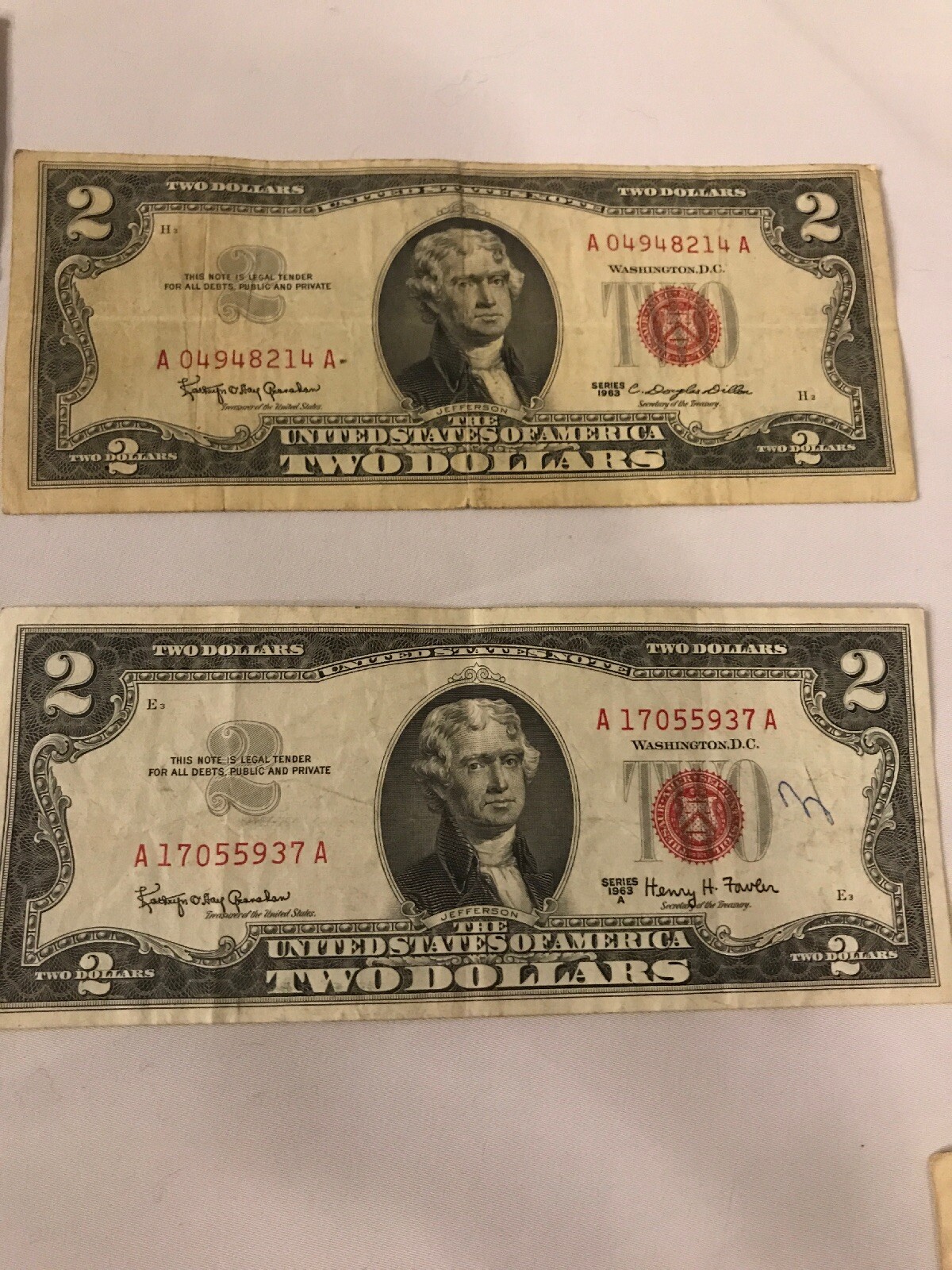 ✯1953-1963 Circulated RARE Two Dollar Bill $2 Note Fancy Red Seal Old Paper Lot✯