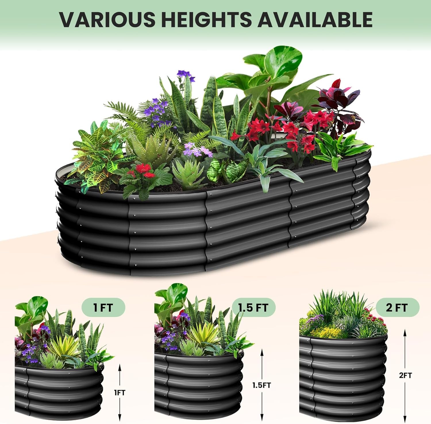 2 Pack Galvanized Raised Garden Bed Outdoor, 6 x 3 x 1 ft Metal Planter Box