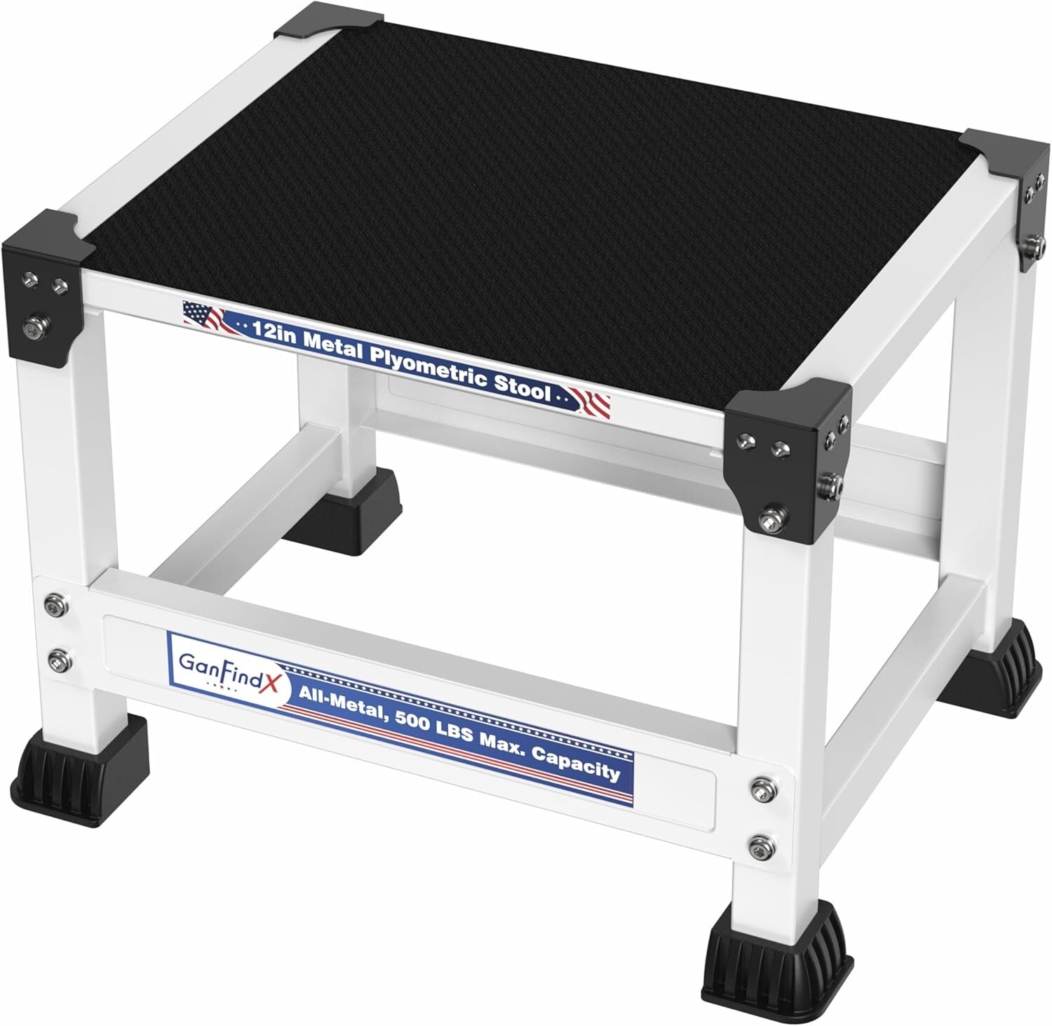 GanFindX Steel Plyo Box 12/18 Inch Surface Metal Plyometric Jumping Box - White