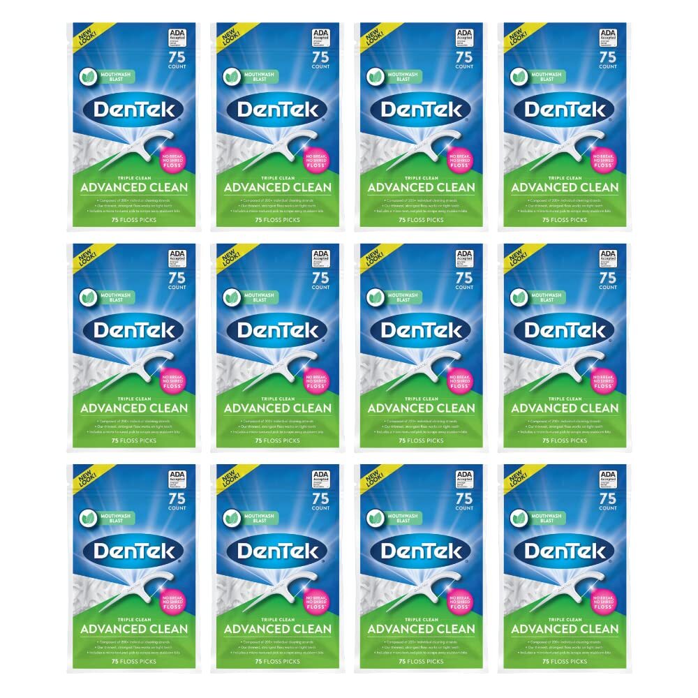 DenTek Triple Advanced Clean Mouthwash Blast Floss Picks, 75 Count, (Pack of 12)