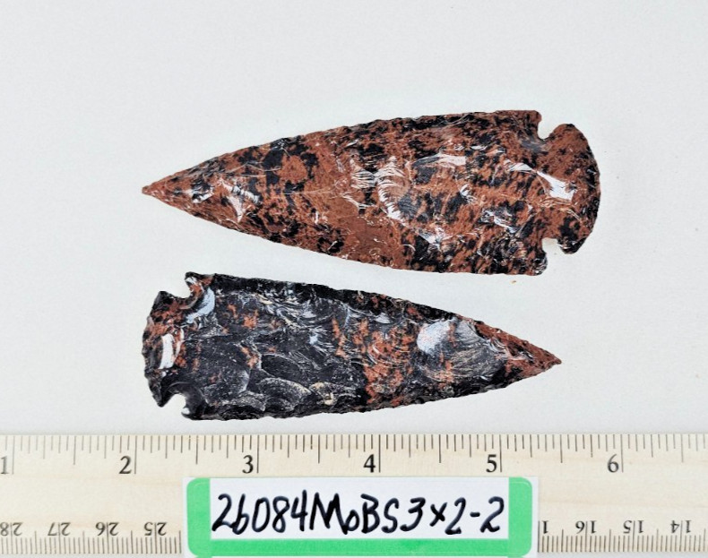 Pair of 3" Mahogany Obsidian Spearheads - Knife - Ceremonial - Hand Knapped