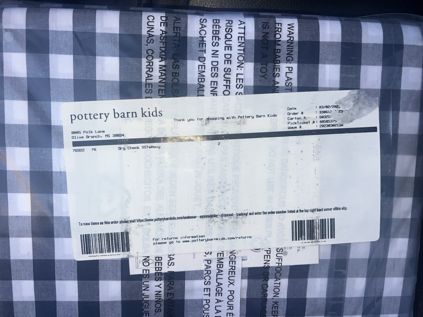 Pottery Barn Kids Twin Organic Cotton Check Sheet Set Navy Certified Nontoxic