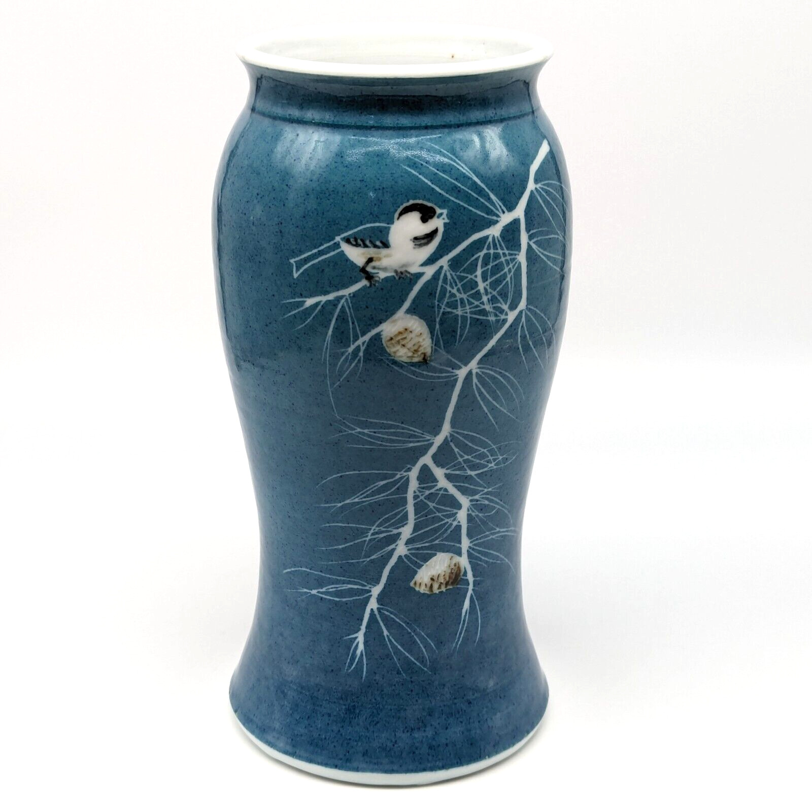 Chickadee Vase Pottery Bird Blue Pine Branches Georgetown Maine