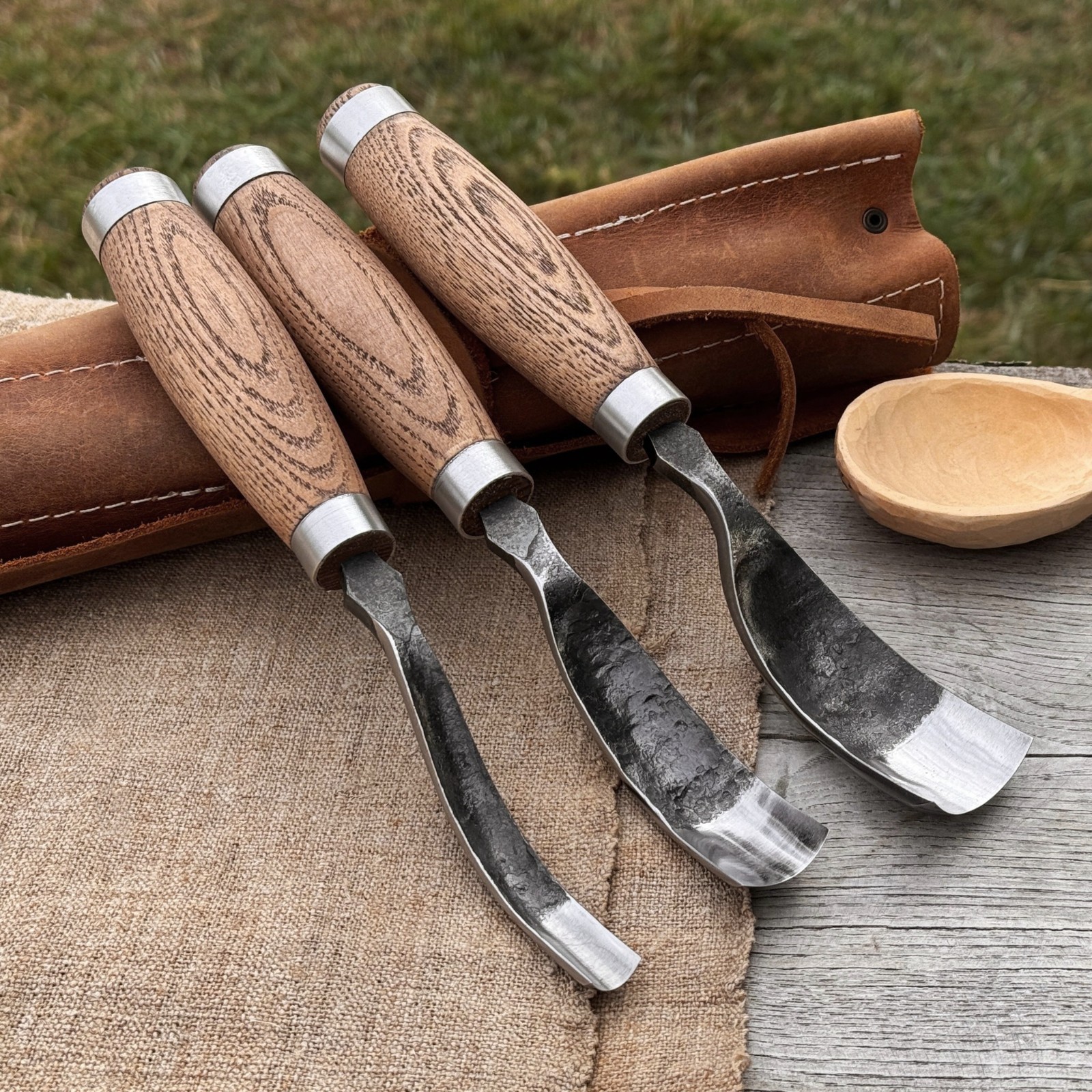 3 Piece Spoon Bent Gouge Set 52100 Carbon Steel Wood Carving Tools
