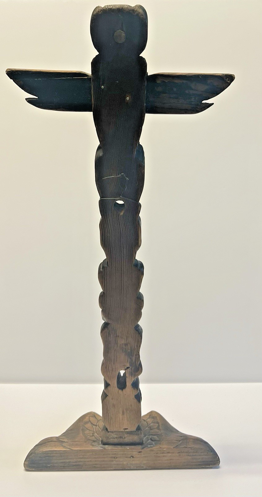 Antique Native American Indian Hand Carved Wooden Eagle Totem Pole; Large 24"