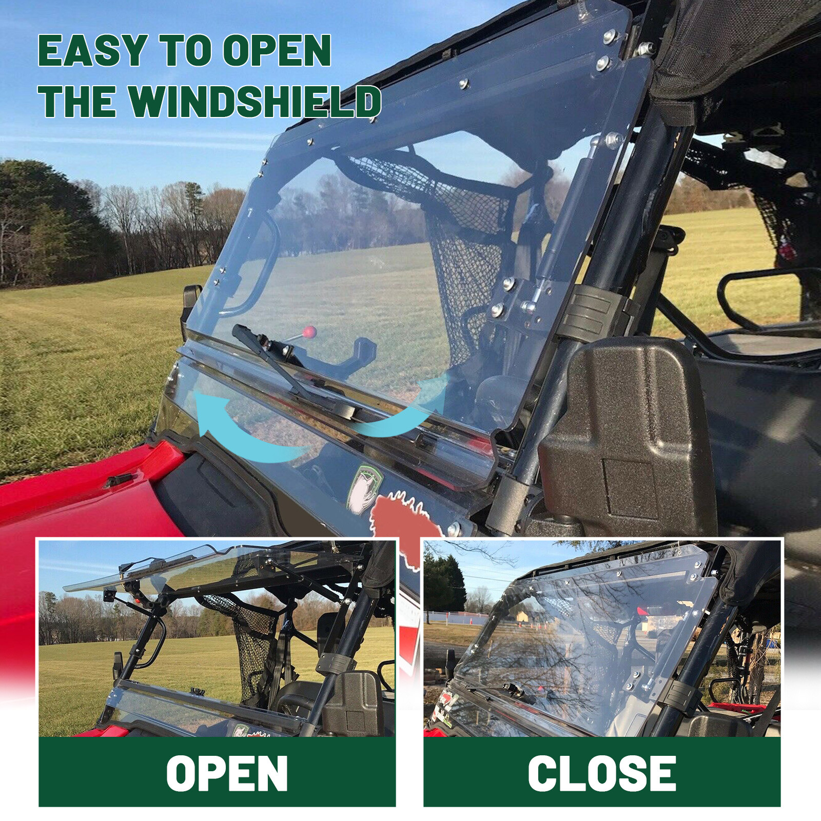 For Honda Pioneer 1000 /1000-5 UTV 3-IN-1 Flip Windshield 2016-24 w/Gas Spring