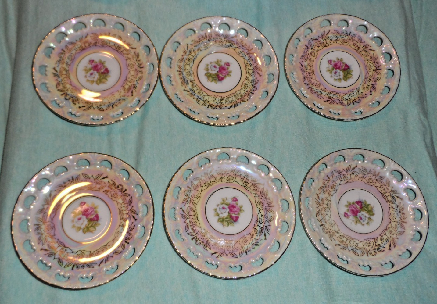 VINTAGE Fresh Iridescent China Tea Set-15 pcs-COMPLETE-Hand Painted Japan-BEAUTY