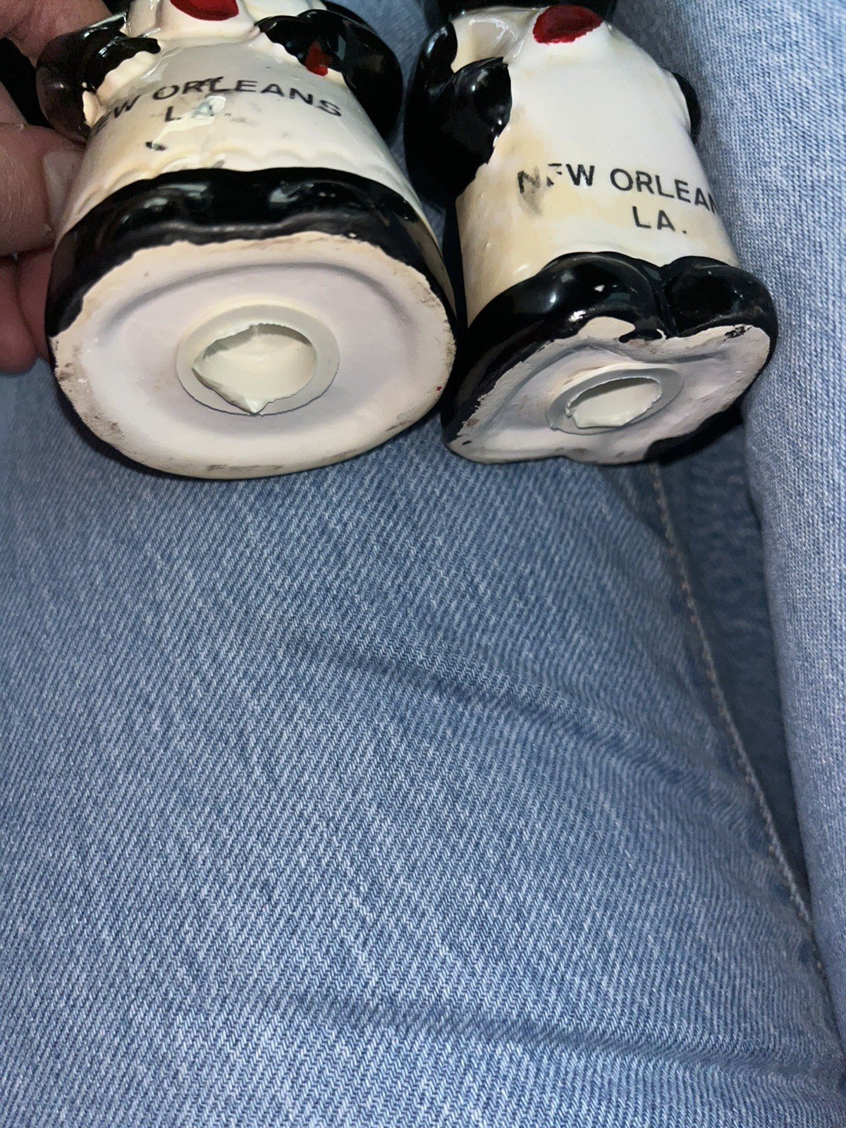 Vintage African Lady And Man Salt And Pepper Shaker Porcelain New Orleans LA