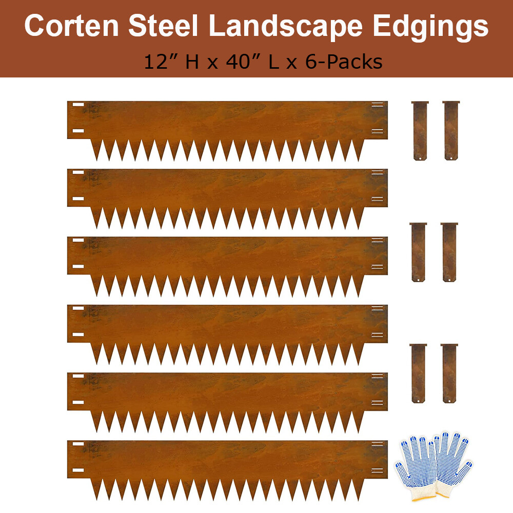 Corten Steel Landscape Edgings 12"Hx40"Lx6 Packs Metal Garden Edging Lawn Border