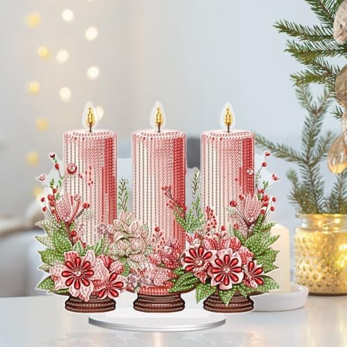 5D DIY Diamond Painting Tabletop Ornament Kits Christmas Diamond Pink Candle