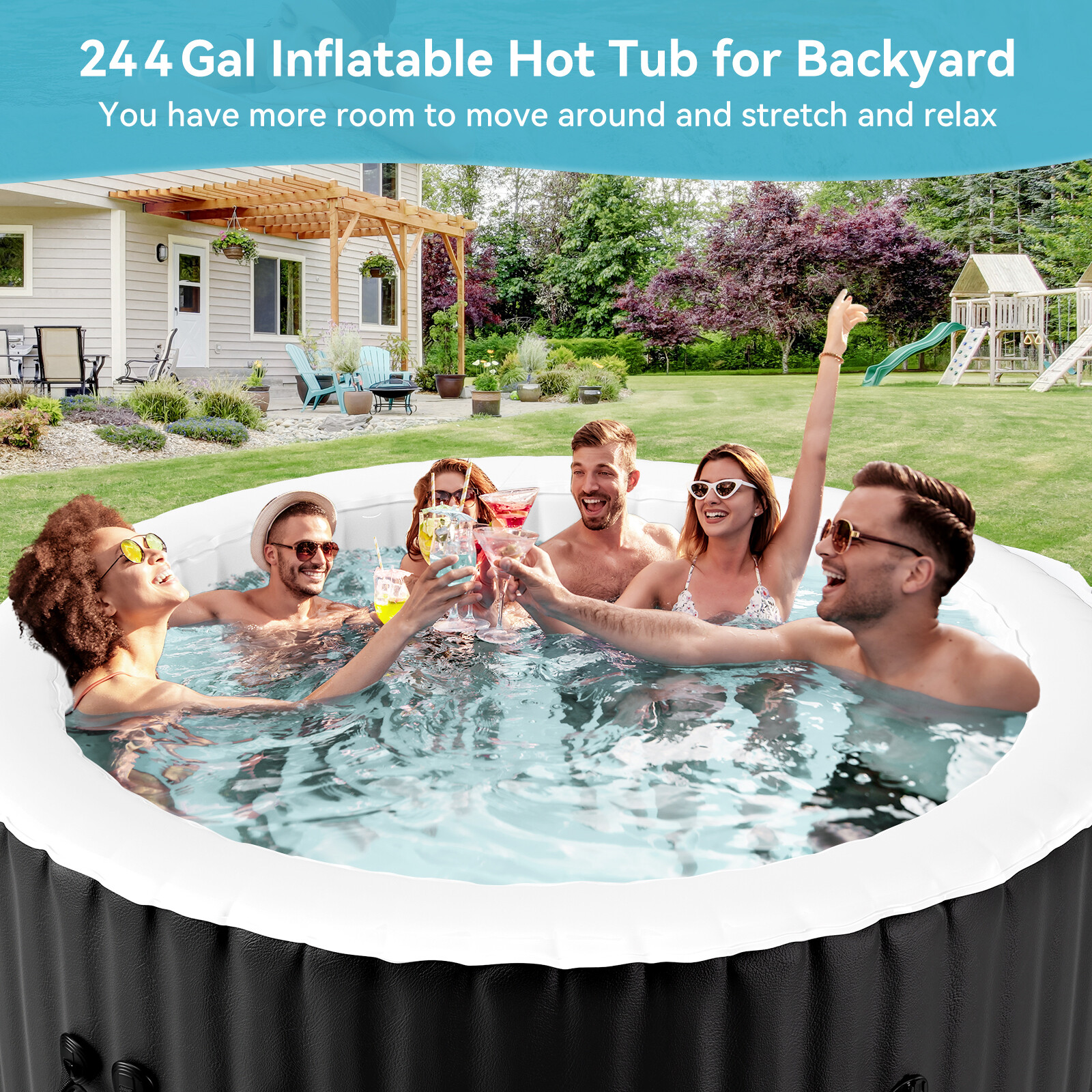 NAIZEA Portable Hot Tub 82X82X25 Inch Air Jet Spa 6 Person with 130 Bubble Jets