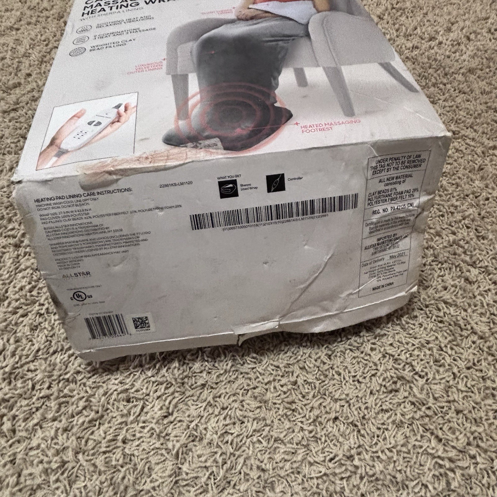 Sharper Image Calming Cozy Massaging Heating Wrap Grey with Sherpa Lining