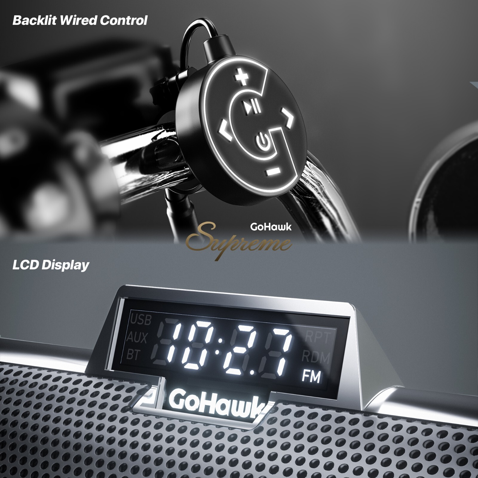 Waterproof Bluetooth Motorcycle Stereo Speaker Soundbar Audio MP3 System Chrome